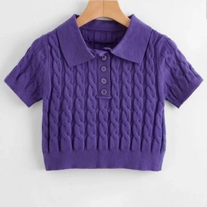 Romwe purple cableknit crop top (RUNS SMALL)